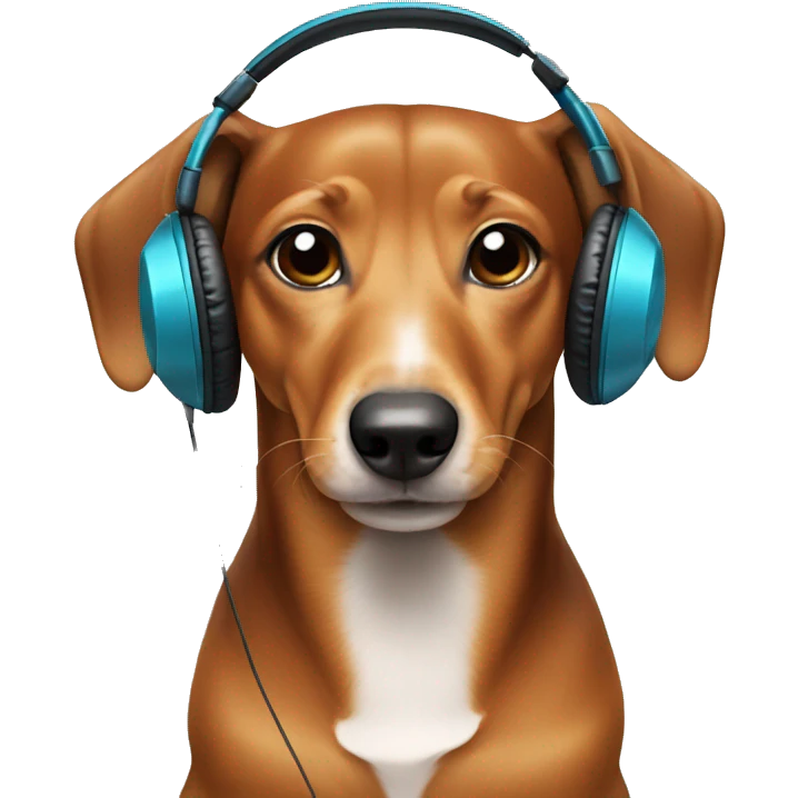 Dashund listening to its headphones emoji