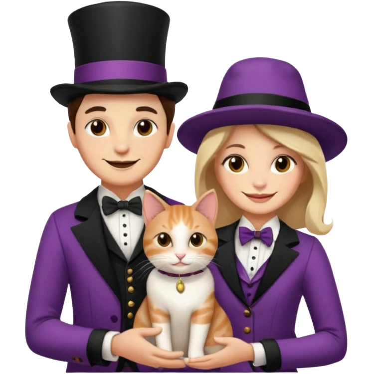 magician couple and their pet cat emoji