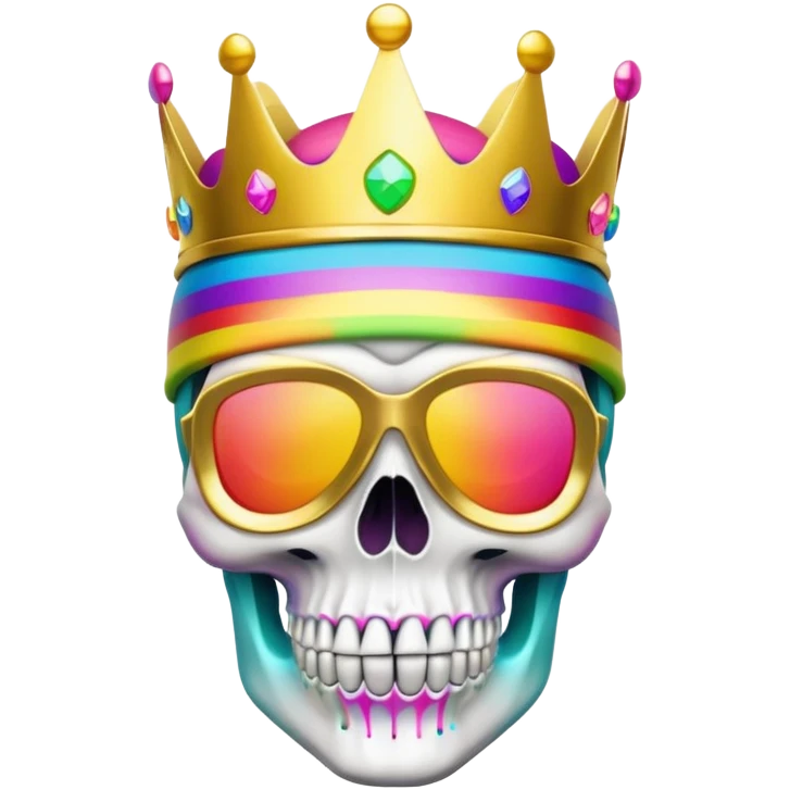 colorful skull with rainbow colors wearing a golden crown and neon ski mask emoji