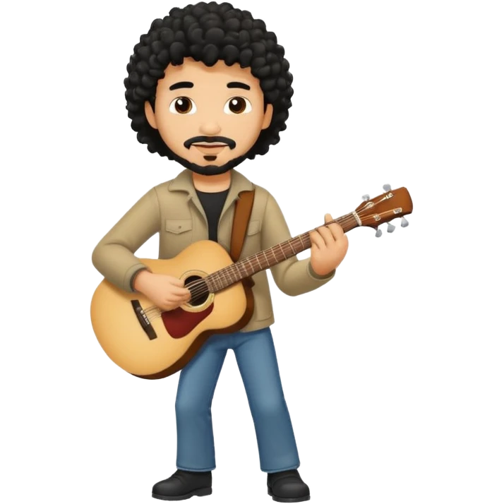 Tan man with black curly hair and goatee playing the guitar emoji