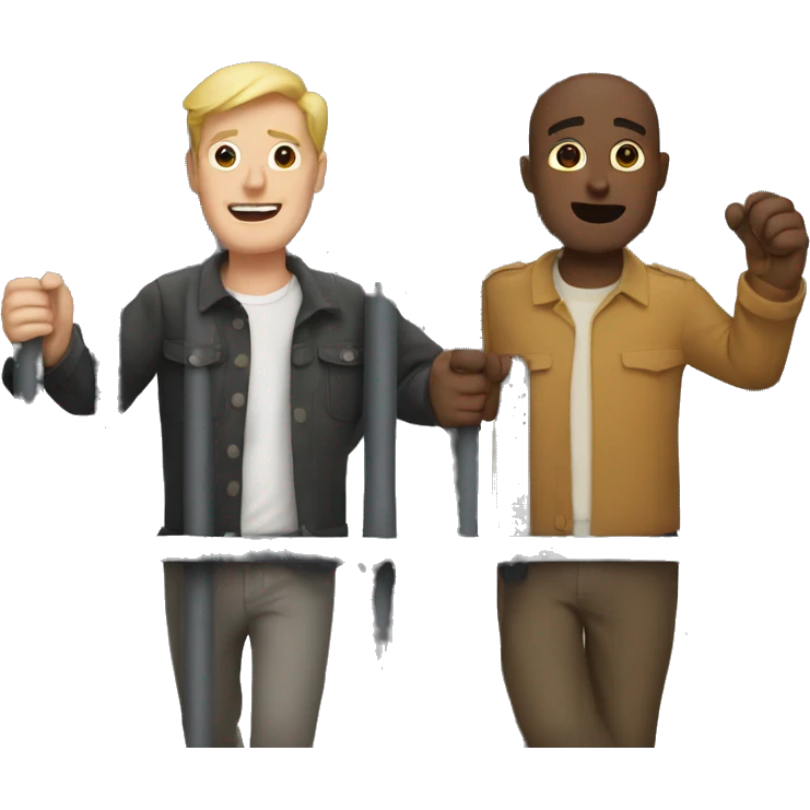 Two men holding hands between bars emoji