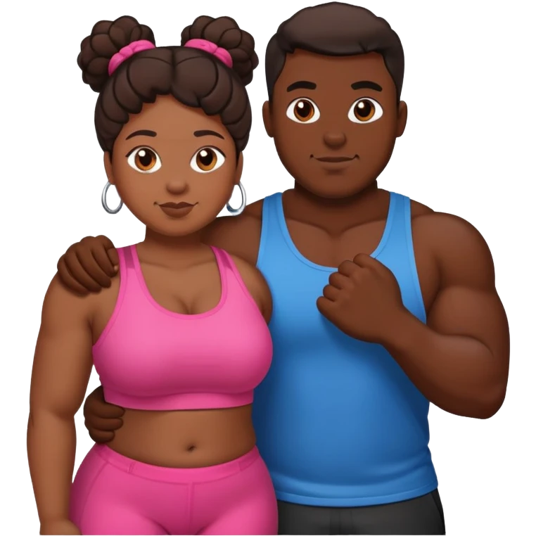 Black gym bro with a brown chubby woman in love emoji