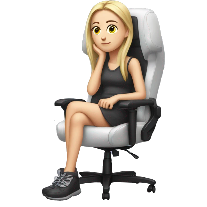 white girl thinking on a big gaming chair  emoji