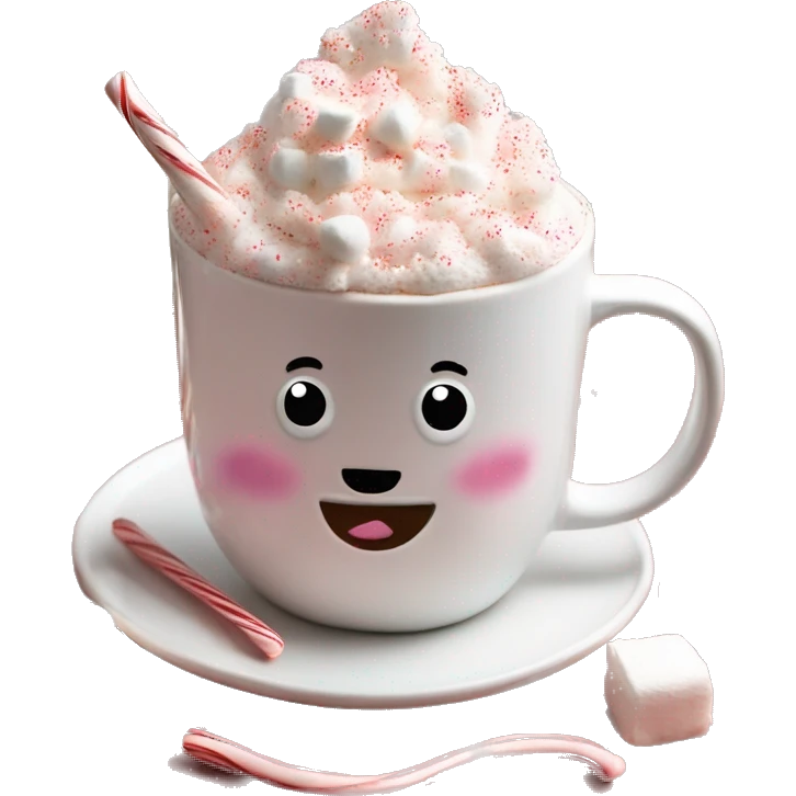Pink vibe - Christmas mug of hot cocoa with marshmallows and candycane sprinkles and whipped cream  emoji