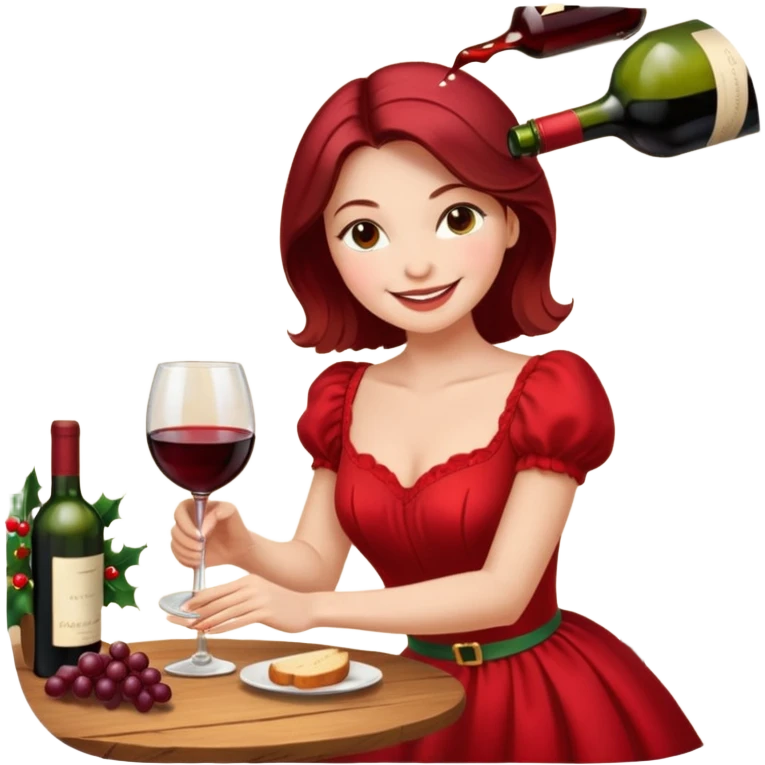Chirstmas Hostess character, She plans the night, sets the table, pours the wine… emoji