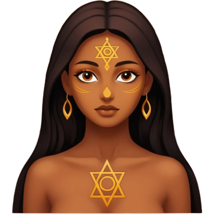 Dark oil traced over woman’s skin forming occult symbols, sensual devotion emoji