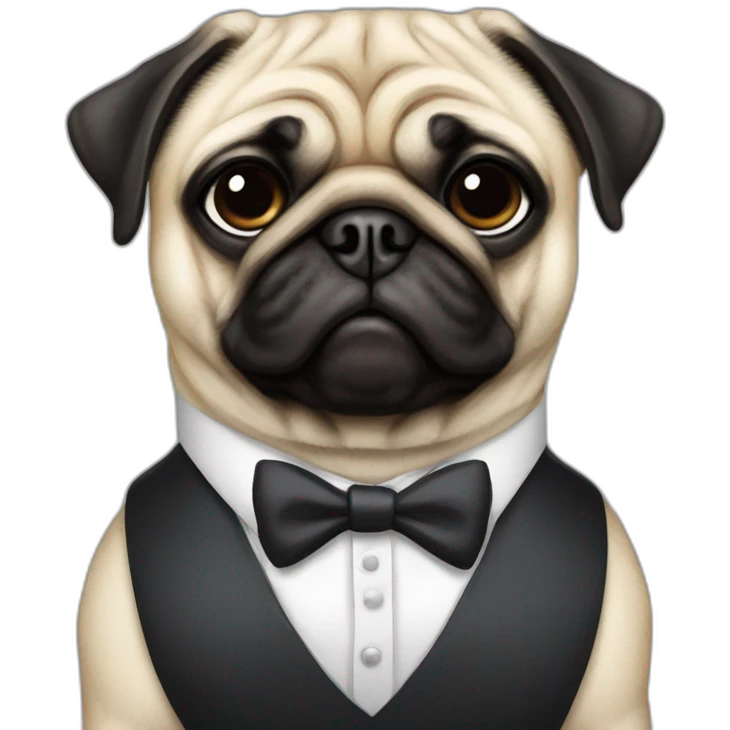pug dressed up in white collar and tie emoji