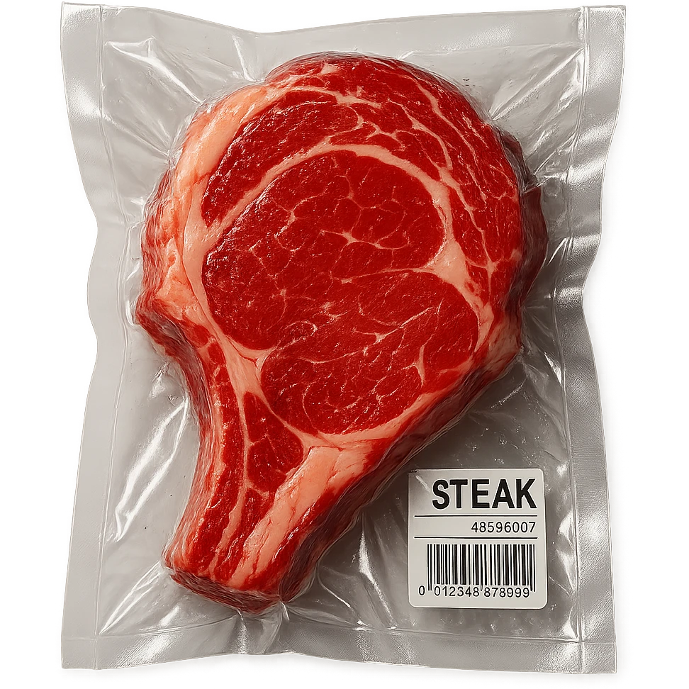 juicy steak, shiny and inflated vacuum-sealed style emoji
