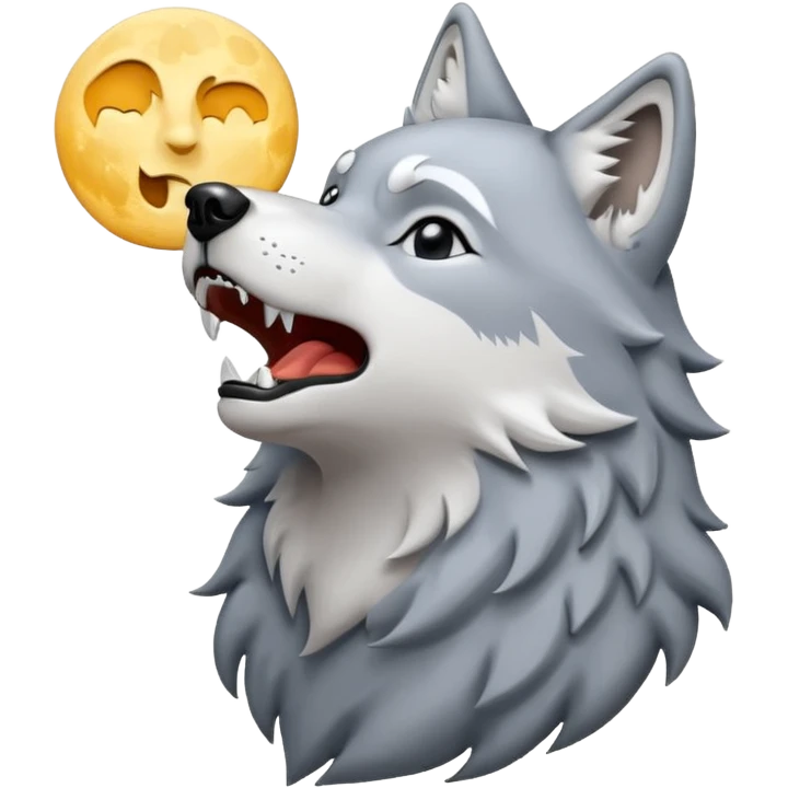 emoji of a howling wolf facing the moon, with its head tilted upward, simple cartoon style  emoji