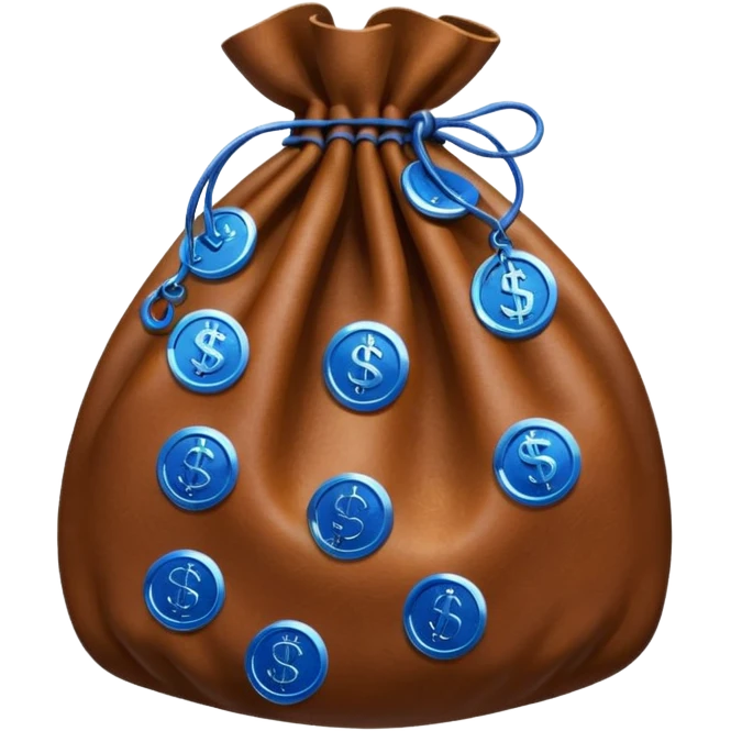 brown money bag with blue coins inside emoji