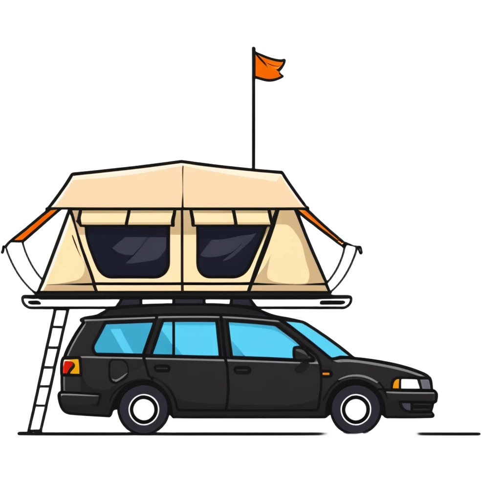 black car with roof tent emoji