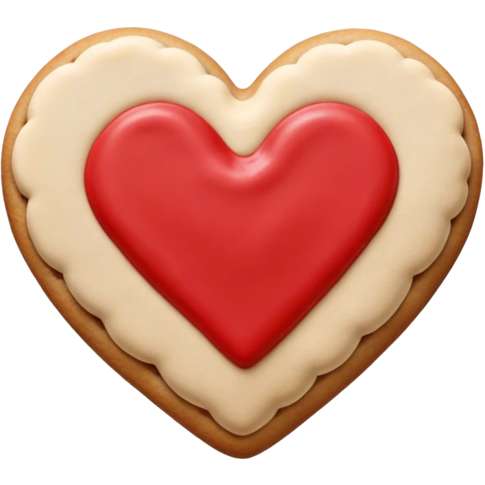 Heart-shaped cookie with red icing emoji