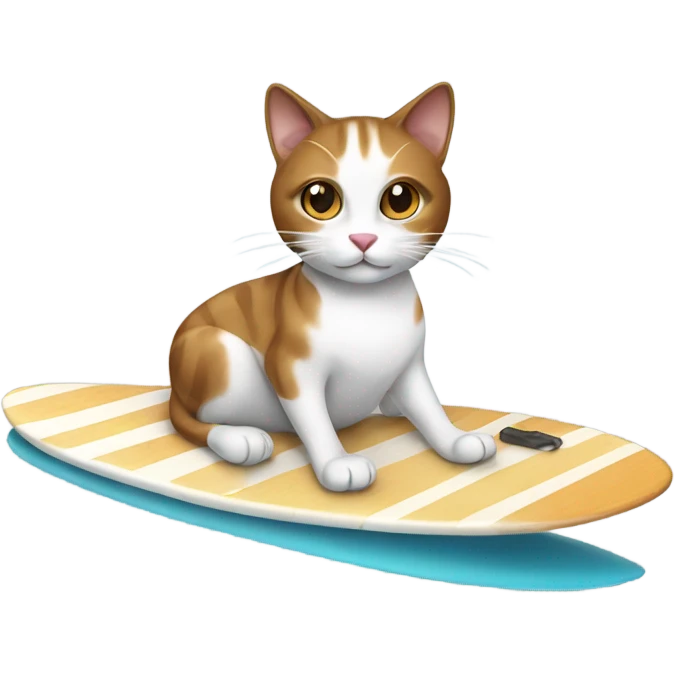 White and brown cat on a surf board emoji