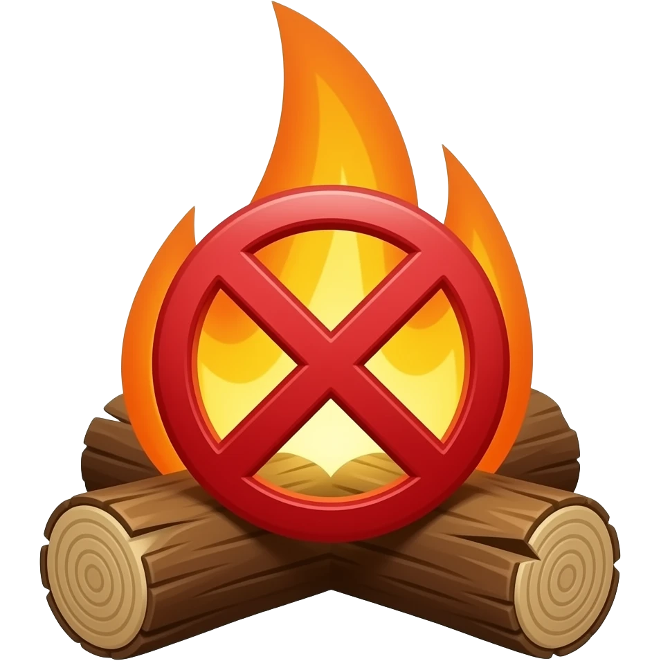 Really Small fire with wood and a red cross forbiden emoji