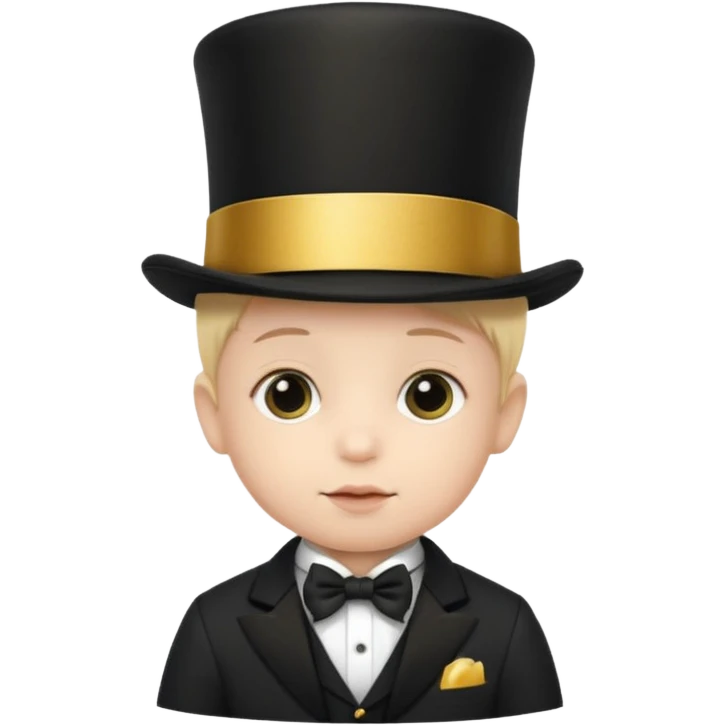 a baby in a black top hat with a gold stripe emoji