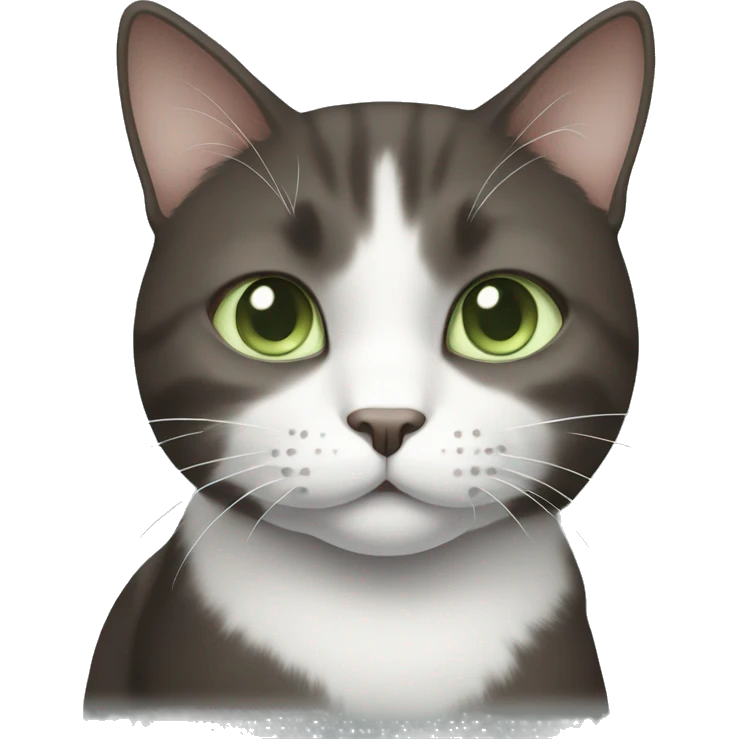 dark brown grey and white cat with pale green eyes  emoji
