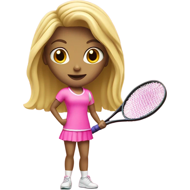 Blonde Girl with tennis racket wearing pink emoji