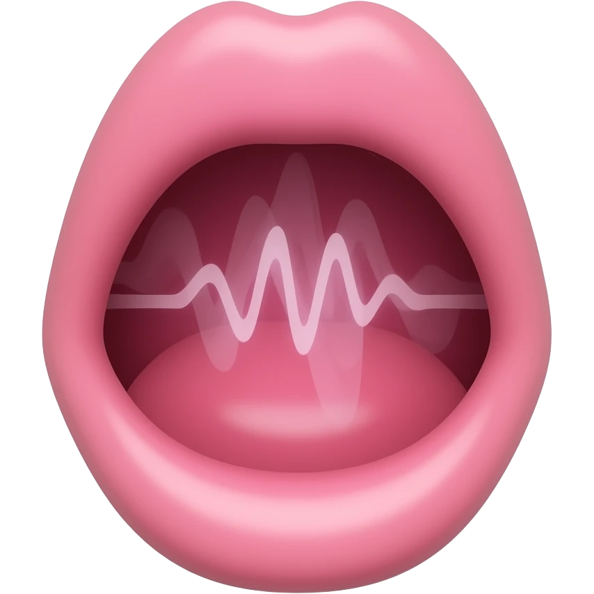 Closeup of a mouth from with a soft sound wave coming from it emoji