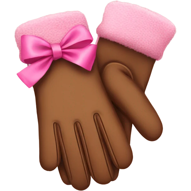 Brown winter gloves with a pink bow emoji