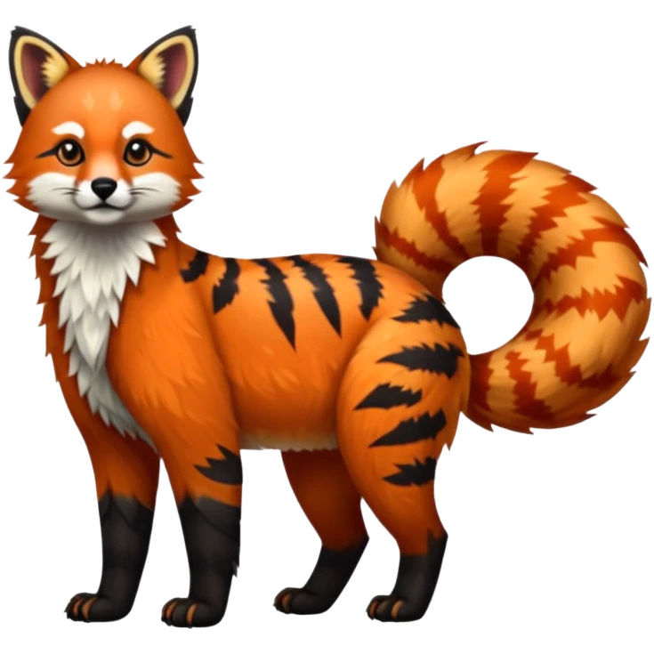 Black-eared Realistic patterned speckled flurry scaly 4-legged quadrupedal Red-Panda-Caracal-Maned-Wolf-Bobcat-Lynx-animal-fusion-hybrid, Full body emoji