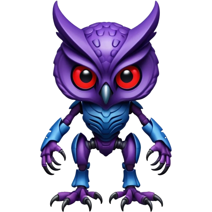 Owl xenomorph hybrid front facing full body dark purple and blue and red emoji