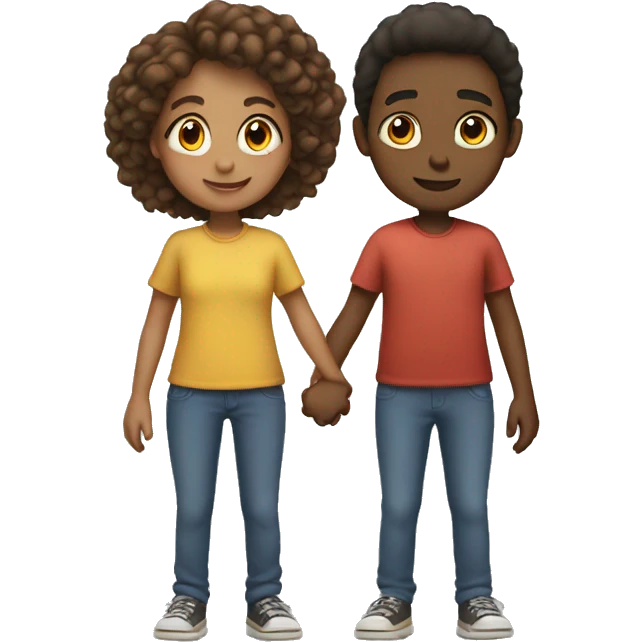 Boy and girls standing facing against each other still holding hands  emoji