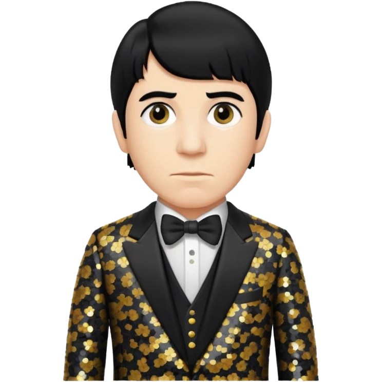 Moe Howard from The Three Stooges with black hair, black sequin suit  emoji