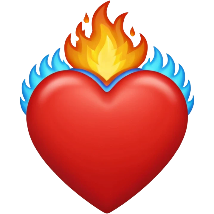 Hazme el corazón rojo y con fuego y que el fuego sea azul verdoso emoji