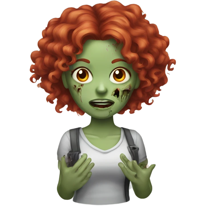  zombie girl red curly hair with both hands in the air emoji
