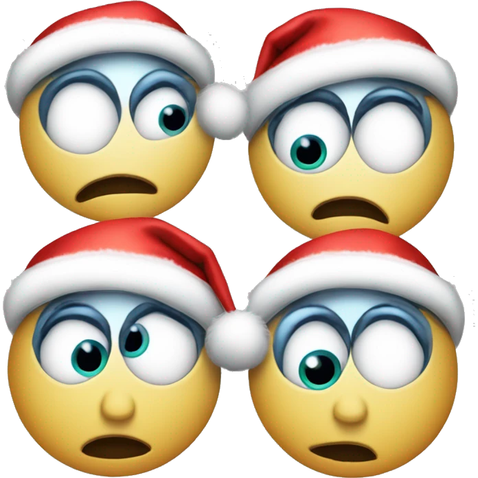 Looking eyes emoji but with two Santa hats, one hat over each eyeball emoji
