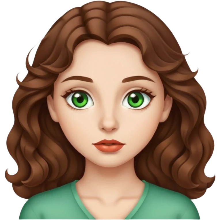 A girl with green eyes wavy hair beautiful lips small nose and brown hair emoji