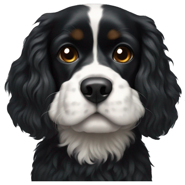 Small completely black king spaniel with black fur on his whole face and white fur on chest emoji