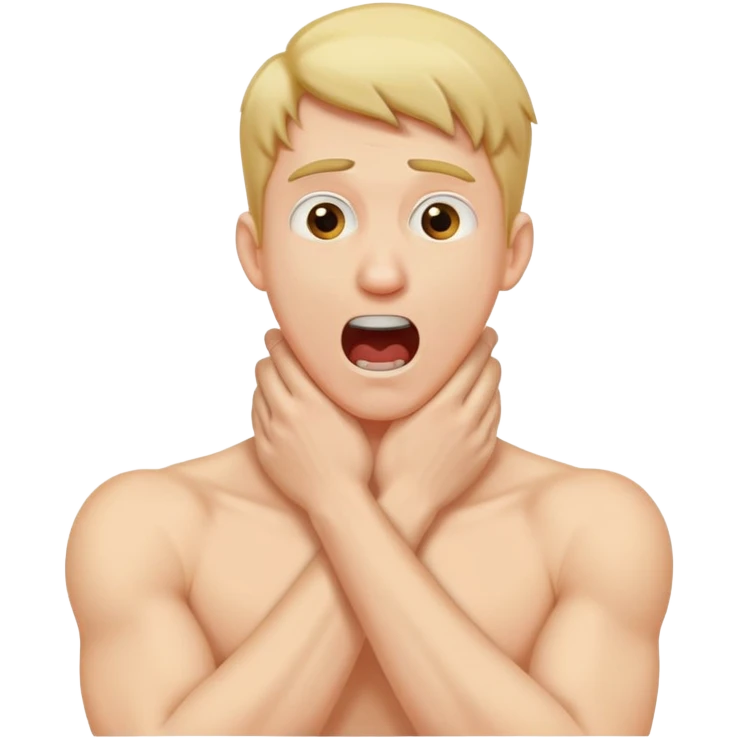 Guy crossing arms holding neck screaming emoji
