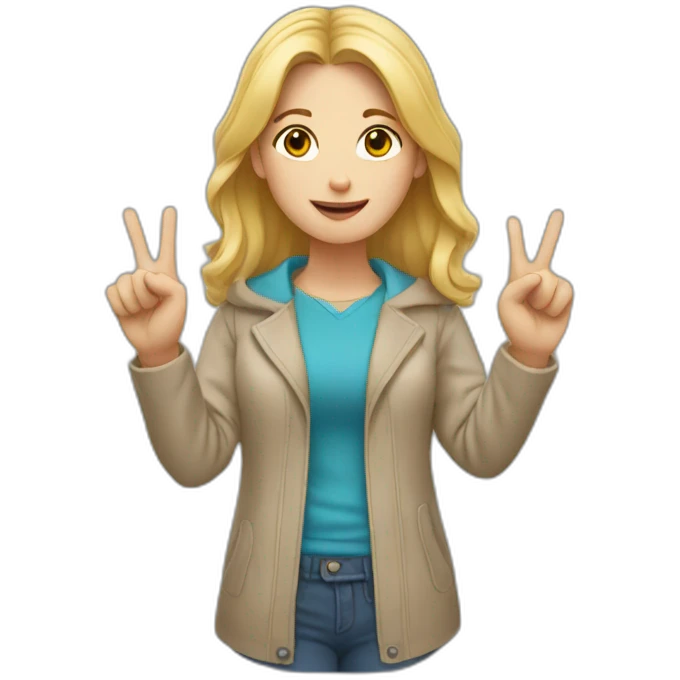 white woman ups two fingers emoji