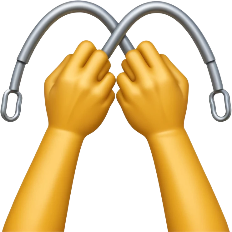 Apple-style 3D emoji of two cartoon hands tightly gripping and bending a solid metal rod, showing visible strain and tension lines around the bend, with dynamic motion curves to emphasize the effort, realistic lighting and smooth Apple emoji texture, no background. emoji