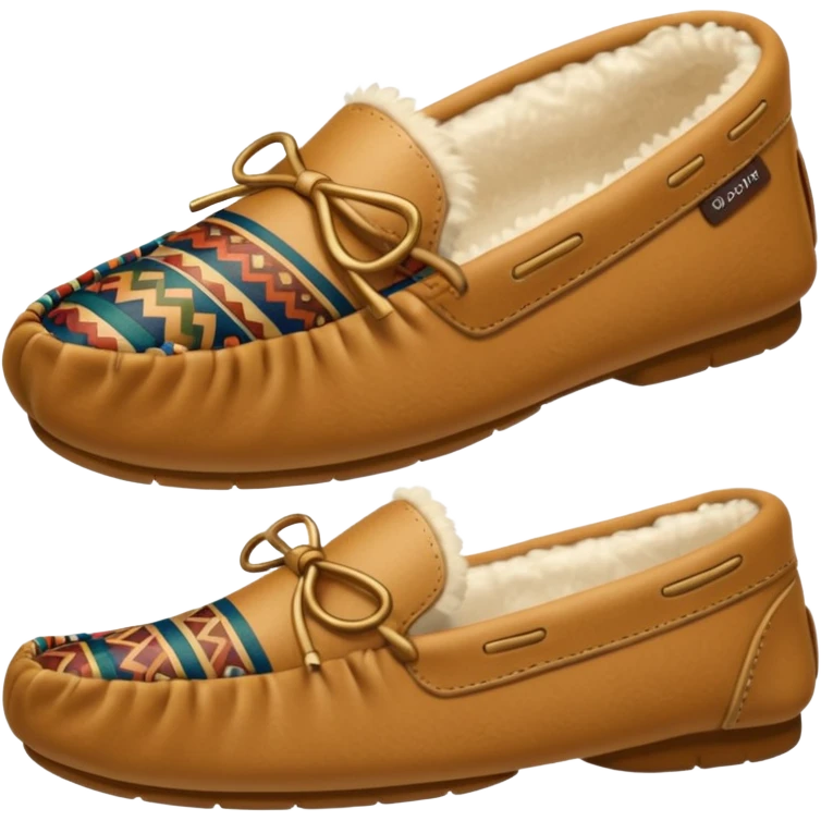 tan moccasins with intricate pattern and fluffy fur trim emoji