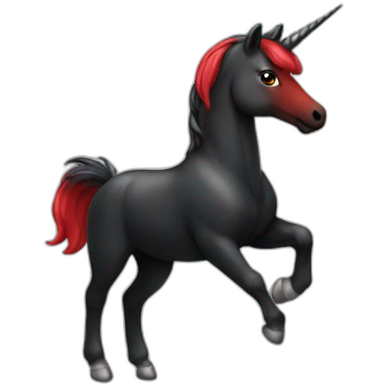 A black and red unicorn emoji