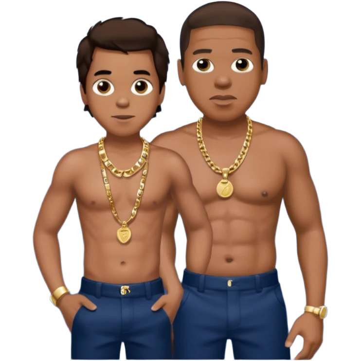 Jay-Z with dark brown hair, shirtless with necklace, metallic navy blue pants emoji