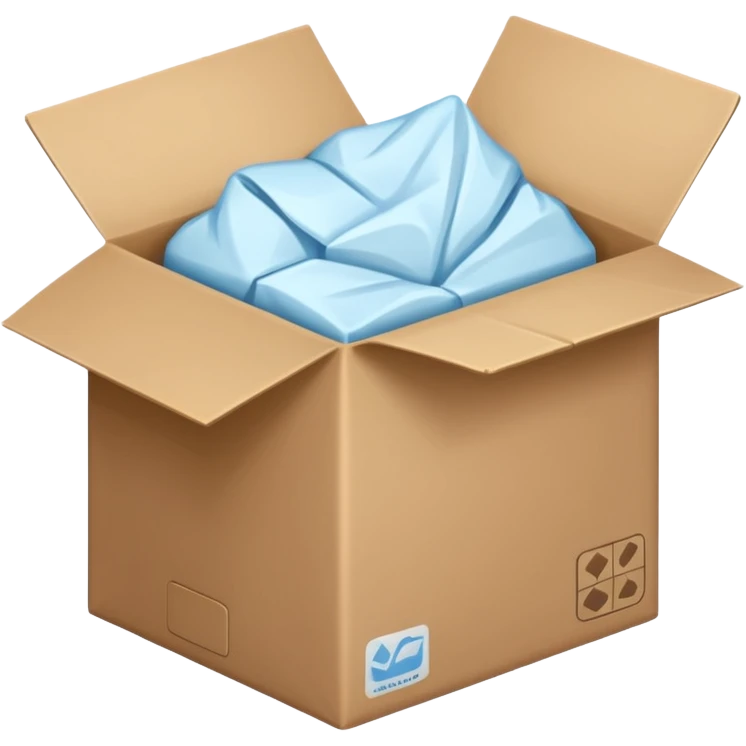 Generate a realistic emoji-style icon of the an open package which is empty and air is coming out of it. Out of the package air is coming out of it and the package is empty from the inside emoji