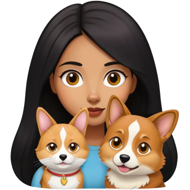 The black long hair girl with a corgi and a Abyssinian cat emoji