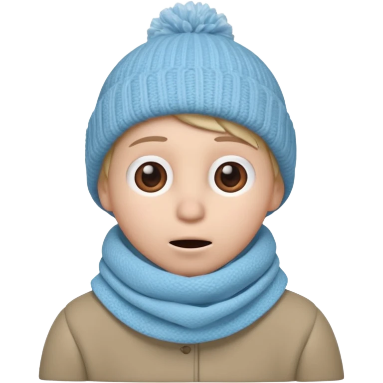 claymation face, scarf up to nose, shivering, frosty air, cold weather, soft and cuddly emoji