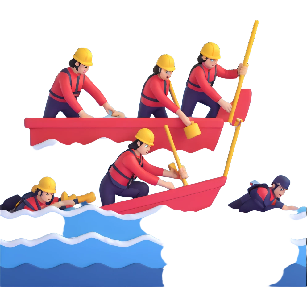 Team of marine geologists struggling to retrieve core samples in rough stormy ocean waves emoji