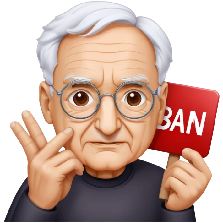 Frank Gehry with a "Ban AI" sign emoji