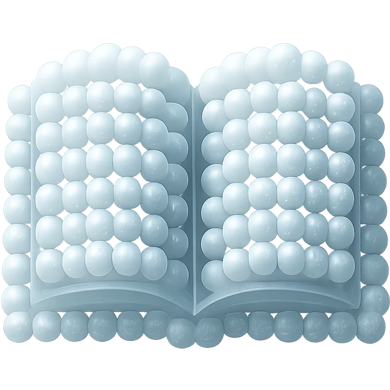 thick open book viewed from above, made entirely of small very bright white fluffy convex clouds, matte glass style emoji