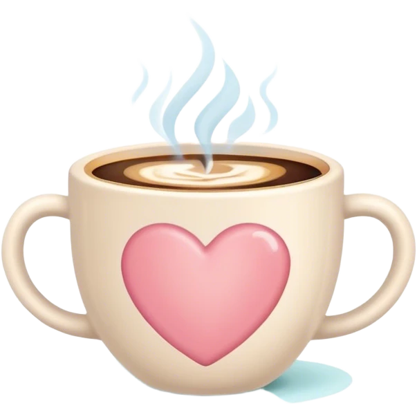 A cute coffee cup that emits warm steam, soft pastel colors, and a heart-shaped design - cozy and inviting! emoji