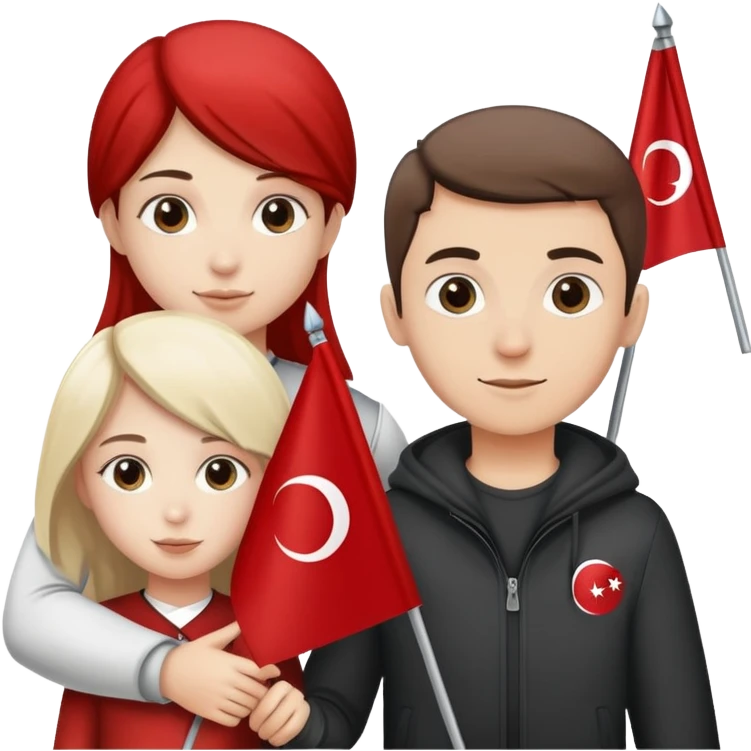 Girl holding Turkish flag and boy holding against flag  emoji