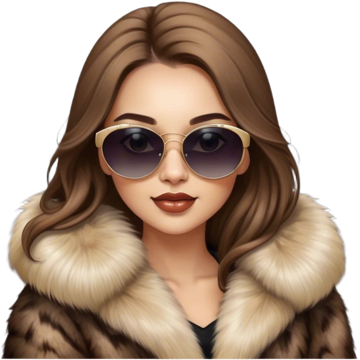 Beautiful realistic long hair light brunette mob wife with fur coat Sun Glasses emoji