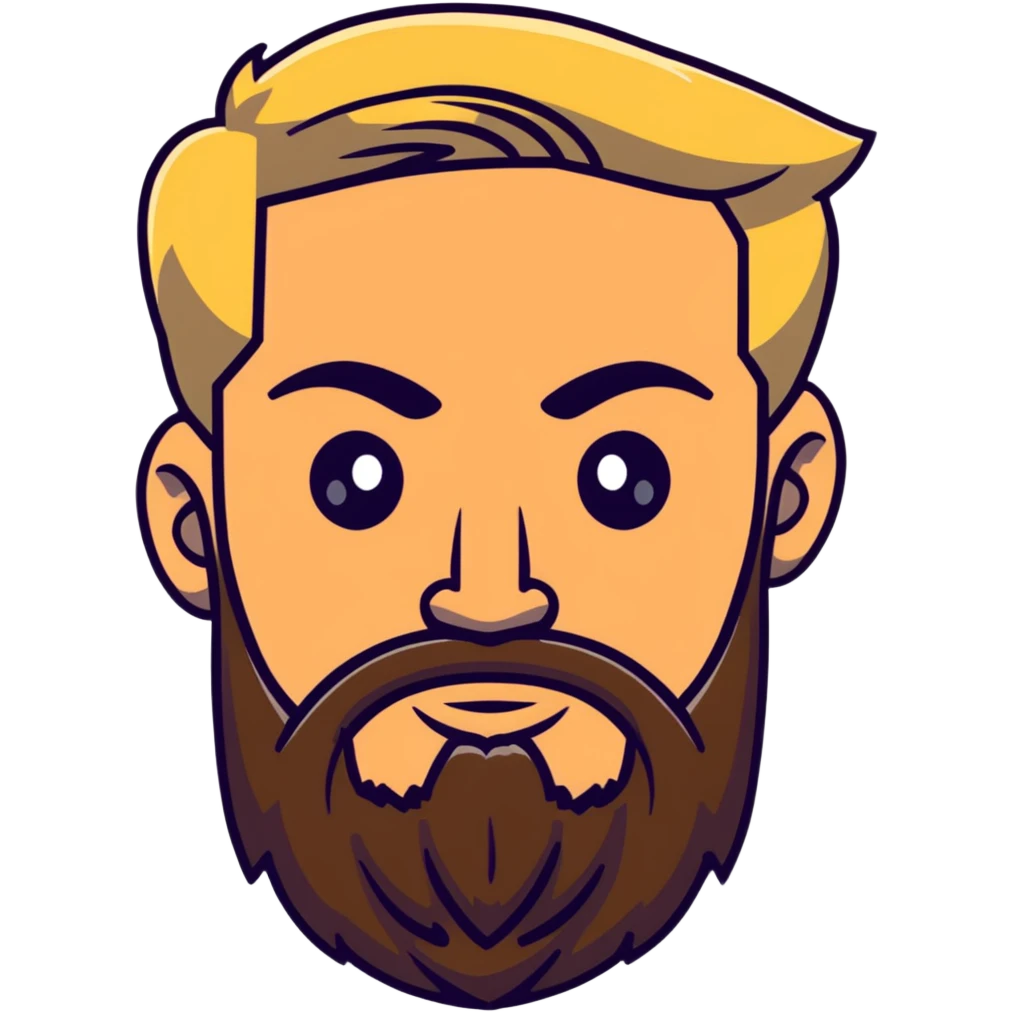 blond man with beard and eyes squinting emoji