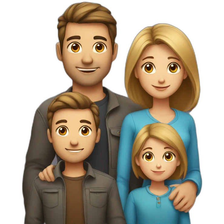  family, with man with short hair, woman with long hair, boy and little girl emoji