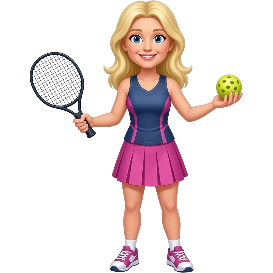change racquet to a paddle athletic grandma pickle ball player with long blond hair holding a paddle and one pickle ball emoji